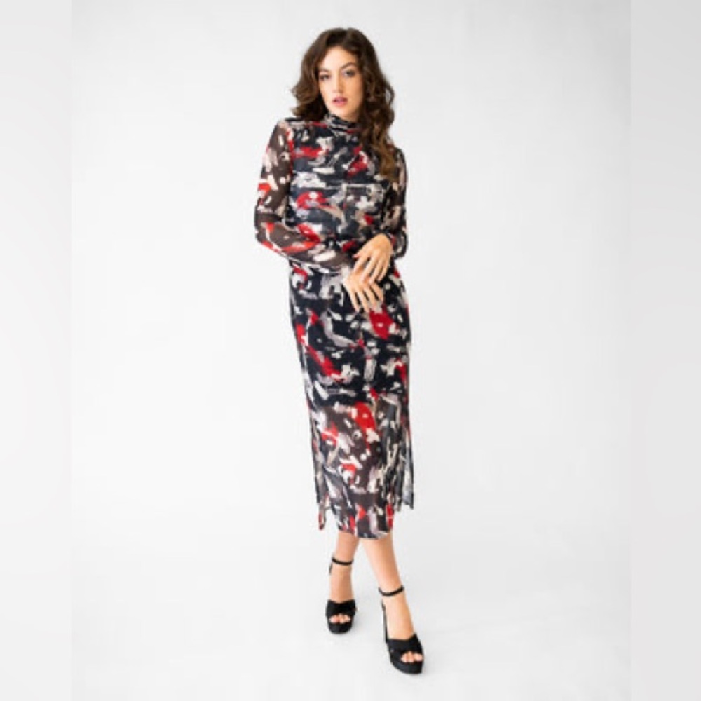 Adrienne Landau Mock Neck Brushstroke Dress NWT